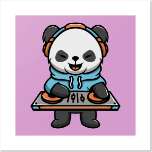 Cute Panda playing DJ Music Posters and Art